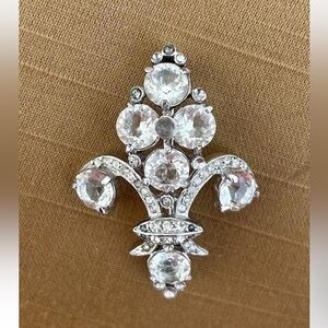 Vintage REJA, Inc. Fleur De Lis Silver Crystal Brooch